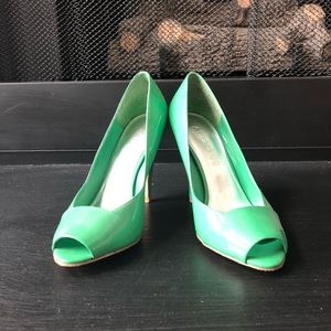 Neon green ALDO peep toes heels